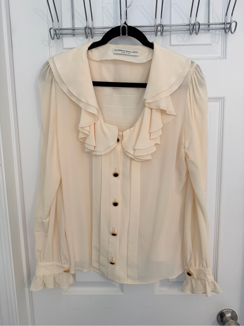 Alessandra Rich Ivory Ruffled Silk-Blend Blouse
